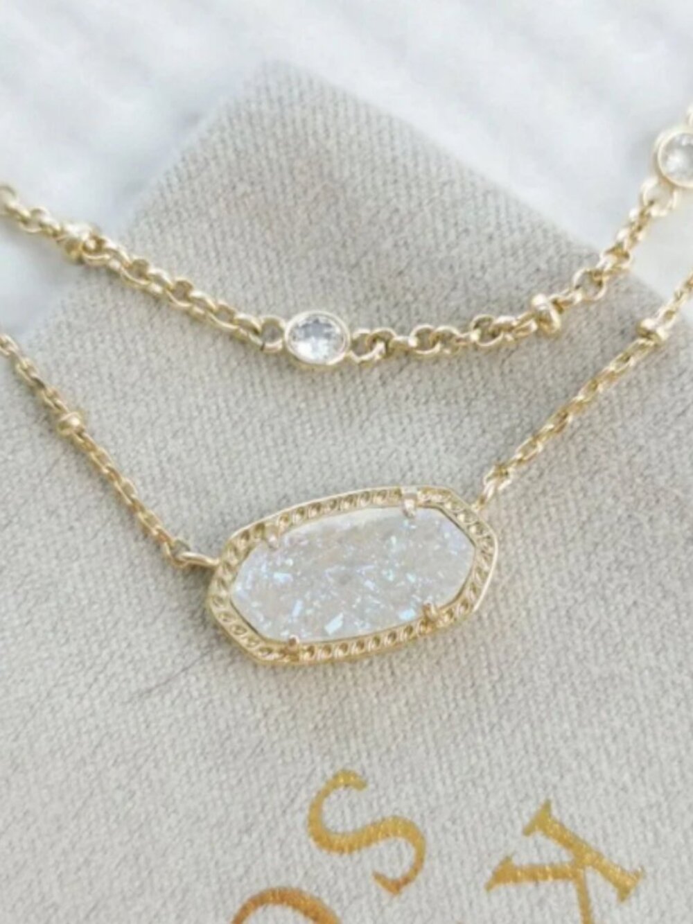 Kendra Scott Elisa White Drusy Double Layer Gold Necklace - Picture 2 of 4